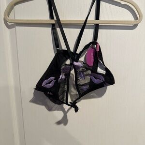 Elegant Black and Purple Lace heart Bra